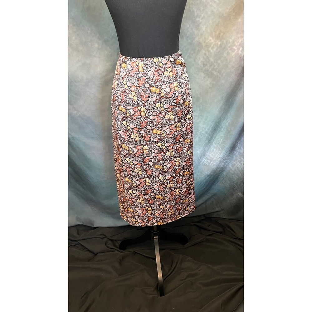 Abercrombie & Fitch Ruched Floral Midi Skirt Womens Size Small Brown Pink Yellow - Picture 5 of 8